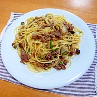 牛肉としめじの和風パスタ